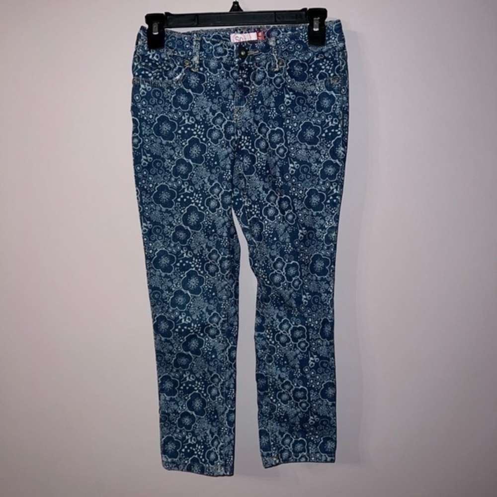 Blue and light blue Floral flower print jean jeggings adjustable SO kids 12